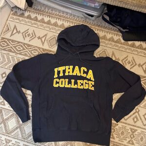 Champion Navy and Yellow Ithaca College Hoodie (Reverse Weave)